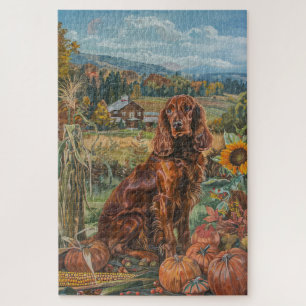Puzzle Perro Setter Rojo Irlandés Cosecha de Otoño Día de