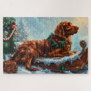 Puzzle Perro Setter Rojo Irlandés Festividad de Navidad