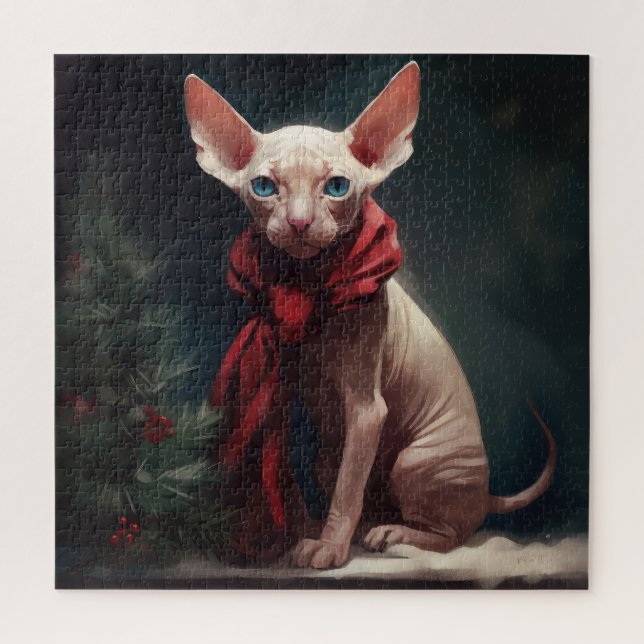 Puzzle Perro Sfinx en Navidades de nieve (Vertical)