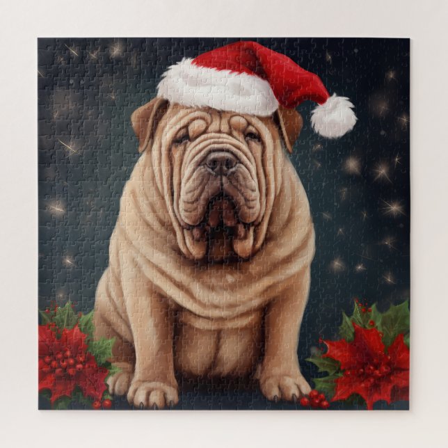Puzzle Perro Shar Pei en Navidades de nieve (Vertical)