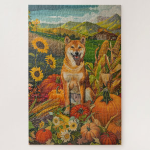 Puzzle Perro Shiba Inu Cosecha de Otoño Día de Acción de