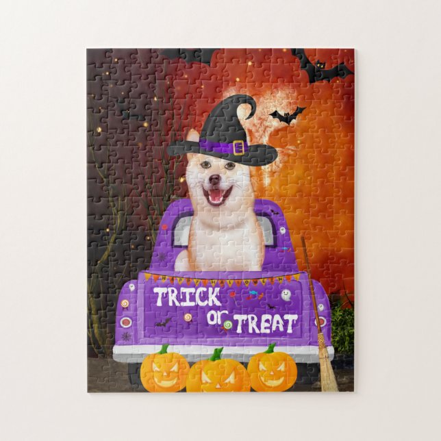 Puzzle perro shiba inu en Halloween (Vertical)
