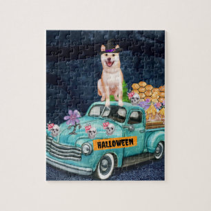 Puzzle Perro Shiba Inu Halloween Camión Noche Espeluznant