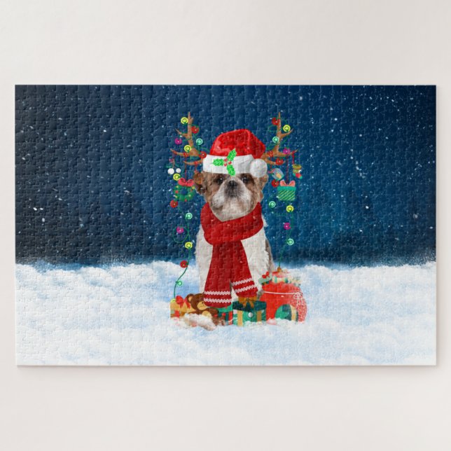 Puzzle Perro Shih Tzu con regalos de Navidades (Horizontal)