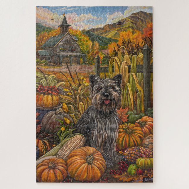 Puzzle Perro Skye Terrier Cosecha de Otoño Día de Acción  (Vertical)