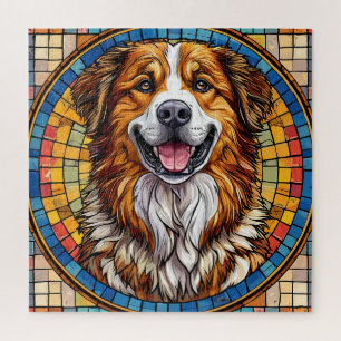 Puzzle Perro sonriente en fondo de mosaico