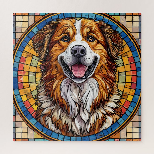 Puzzle Perro sonriente en fondo de mosaico (Vertical)