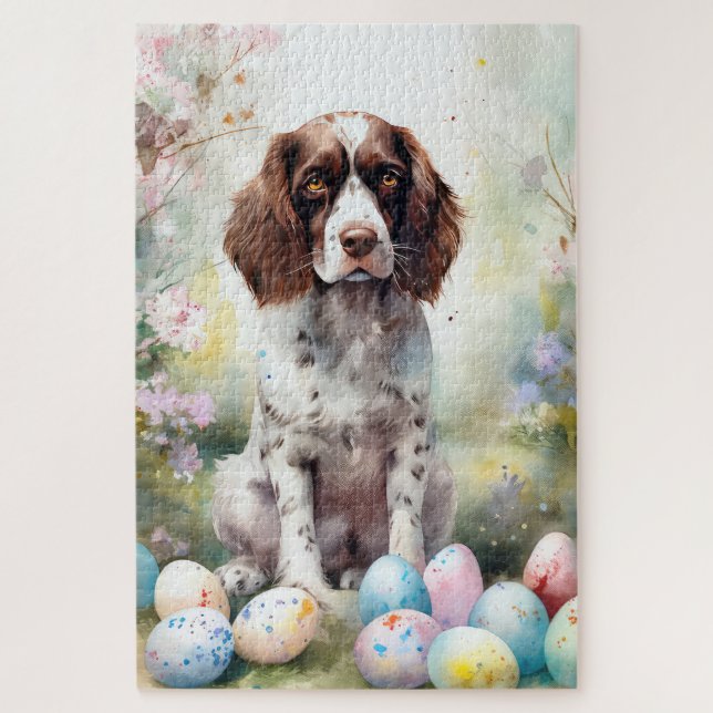Puzzle Perro Springer Spaniel con huevos de Pascua Fiesta (Vertical)