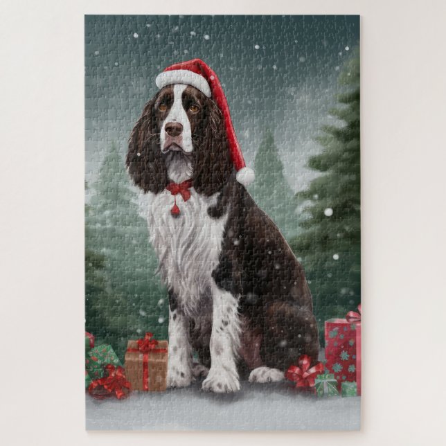 Puzzle Perro Springer Spaniel en la Navidad de la Nieve (Vertical)