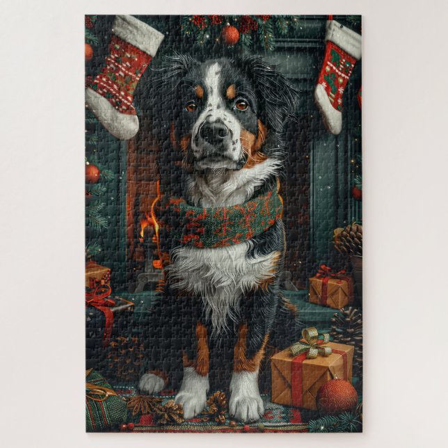 Puzzle Perro Suizo Grande con Chimenea de Regalos de Navi (Vertical)