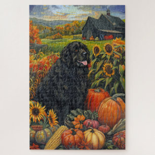 Puzzle Perro Terranova Cosecha de Otoño Día de Acción de