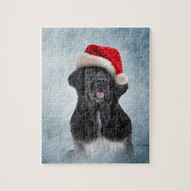 Puzzle Perro Terranova en el gorra rojo de Papá Noel (Vertical)
