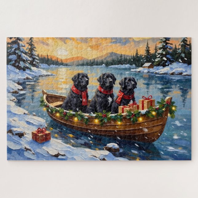 Puzzle Perro Terranova Navidad Barco Fiesta (Horizontal)
