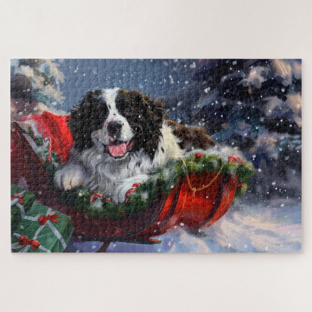 Puzzle Perro Terranova Navideño Festivo (Horizontal)
