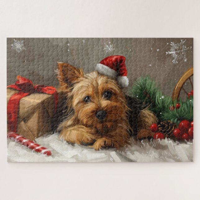 Puzzle Perro Terrier Australiano Fiesta Navideña (Horizontal)