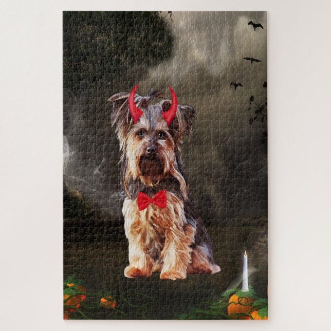 Puzzle Perro Terrier de Yorkshire con disfraz de Hallowee (Vertical)