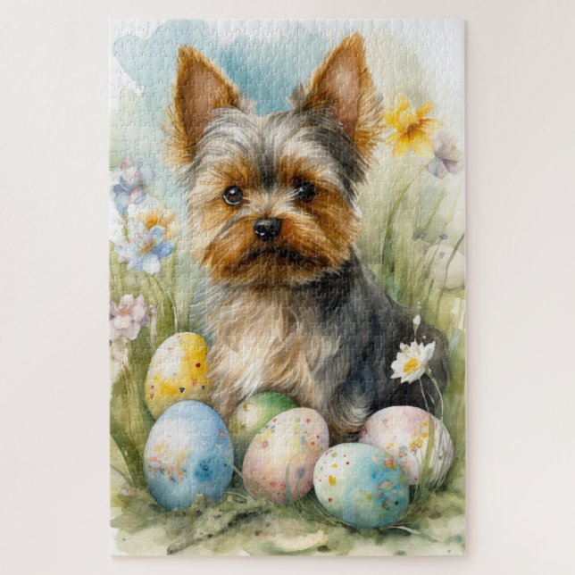 Puzzle Perro Terrier de Yorkshire con festividad de huevo (Vertical)
