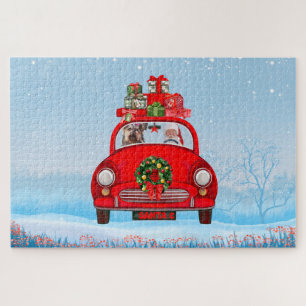 Puzzle Perro Terrier De Yorkshire En Coche Con Santa Clau