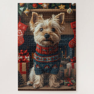 Puzzle Perro Terrier Skye con regalos de Navidad Chimenea