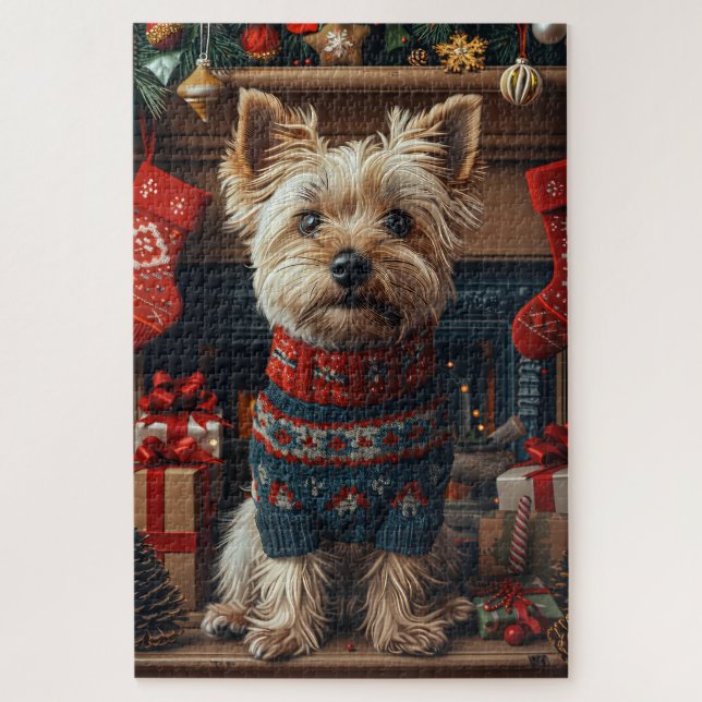 Puzzle Perro Terrier Skye con regalos de Navidad Chimenea (Vertical)