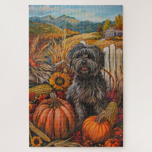 Puzzle Perro Terrier Tibetano Cosecha de Otoño Día de Acc (Vertical)