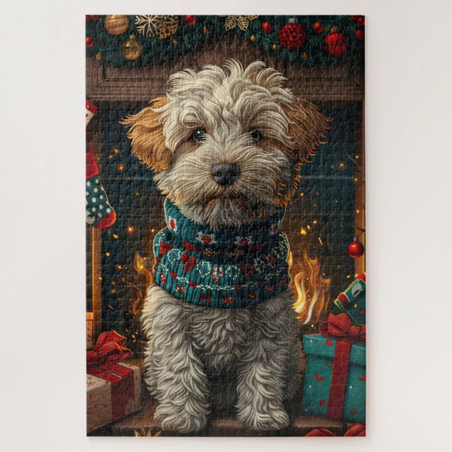 Puzzle Perro Terrier Trigo Con Regalos De Navidad Chimene (Vertical)