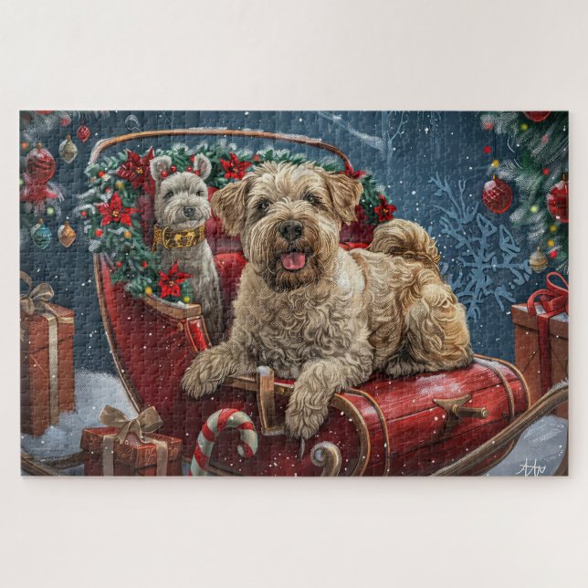 Puzzle Perro Terrier Trigo Fiesta de Navidad (Horizontal)