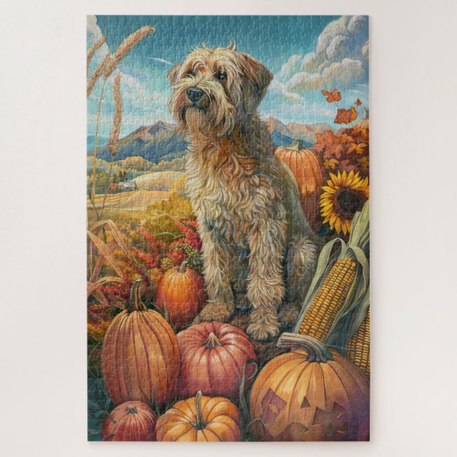 Puzzle Perro Terrier Trigo Otoño Cosecha Día de Acción de (Vertical)