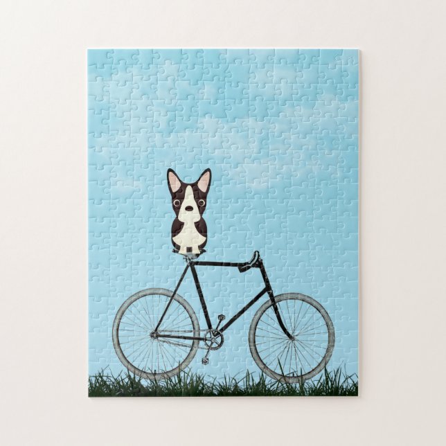 Puzzle Perro terrorífico de Boston sentado en bicicleta v (Vertical)