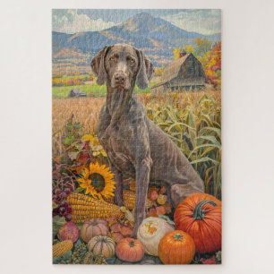 Puzzle Perro Weimaraner Cosecha de Otoño Día de Acción de