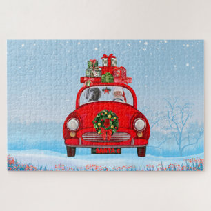 Puzzle Perro Weimaraner en coche con Papá Noel