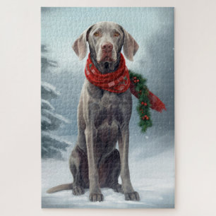 Puzzle Perro Weimaraner en Navidades de nieve