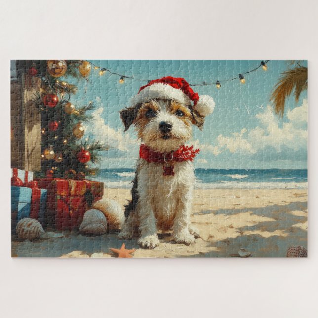 Puzzle Perro Wire Fox Terrier Navidad Vintage Playa (Horizontal)