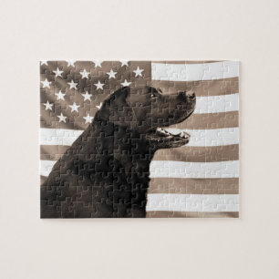 Puzzle Perro y bandera americana