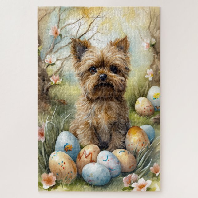 Puzzle Perro Yorkipoo con festividad de huevos de Pascua (Vertical)