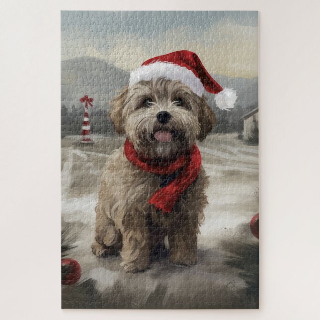 Puzzle Perro Yorkipoo en Navidad de Nieve (Vertical)