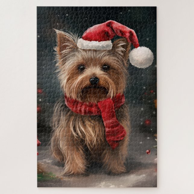 Puzzle Perro Yorkshire Terrier en Navidad con Nieve (Vertical)