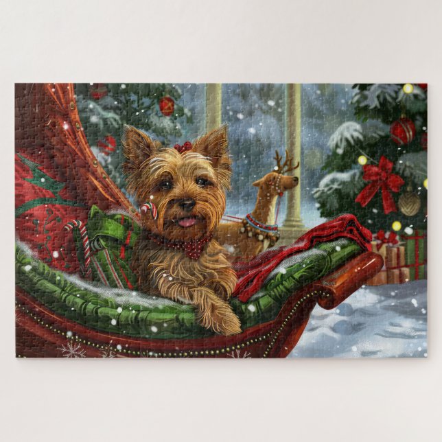 Puzzle Perro Yorkshire Terrier Navidad Festiva (Horizontal)