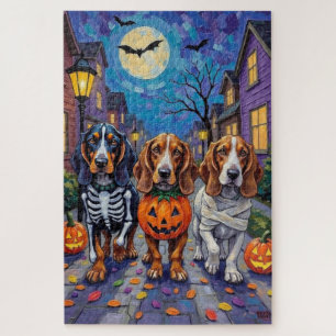 Puzzle Perros Basset Hound pidiendo dulces en Halloween 