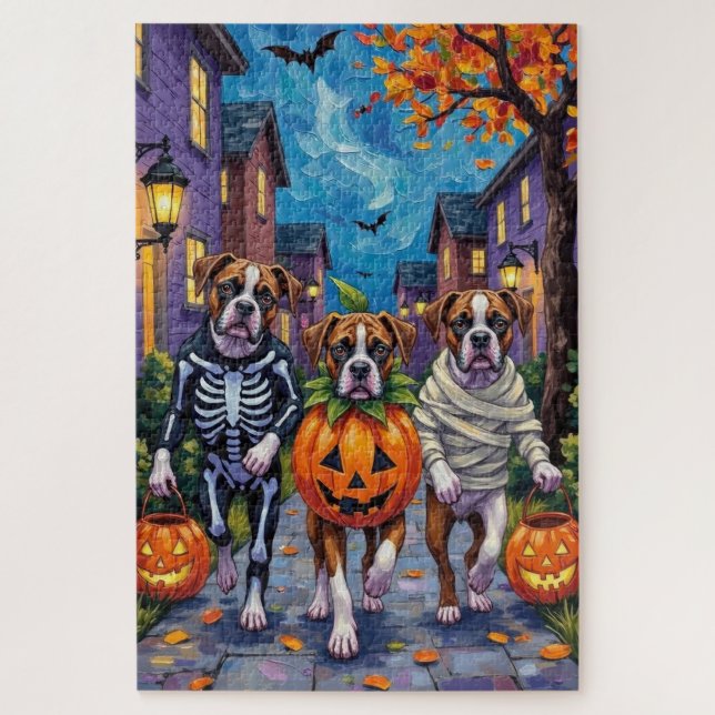 Puzzle Perros Boxer Trick-or-Treating con disfraces de Ha (Vertical)