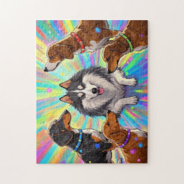 Puzzle Perros Cachorros con fondo de arcoiris