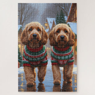 Puzzle Perros Cockapoo Navidad Nieve Fiesta