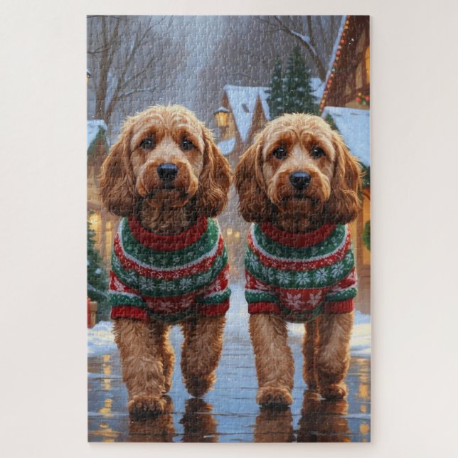 Puzzle Perros Cockapoo Navidad Nieve Fiesta  (Vertical)