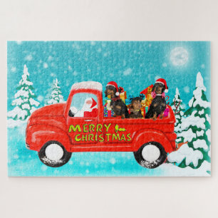Puzzle Perros Dachshund Camión de entrega de Santa Navida