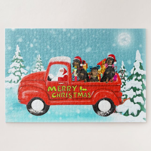 Puzzle Perros Dachshund Camión de entrega de Santa Navida (Horizontal)