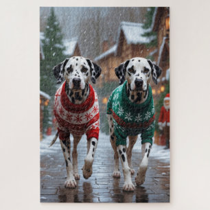 Puzzle Perros dálmatas Navidad Nieve Fiesta