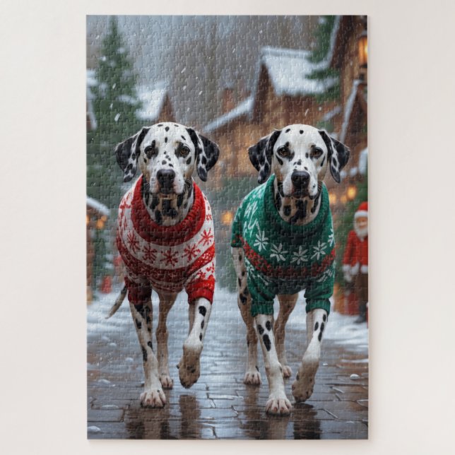 Puzzle Perros dálmatas Navidad Nieve Fiesta (Vertical)