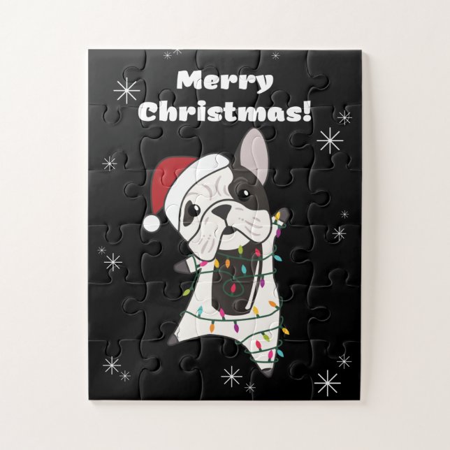 Puzzle Perros de bulldog Feliz Navidad Animales de Invier (Vertical)