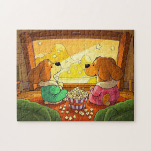 Puzzle Perros de dibujos animados, palomitas de maíz y pe