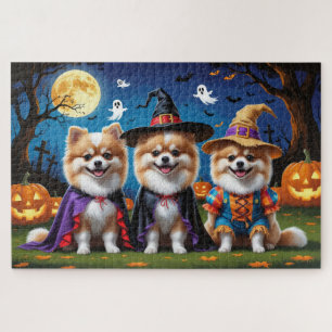 Puzzle Perros de Pomerania Calabaza Halloween Gracioso